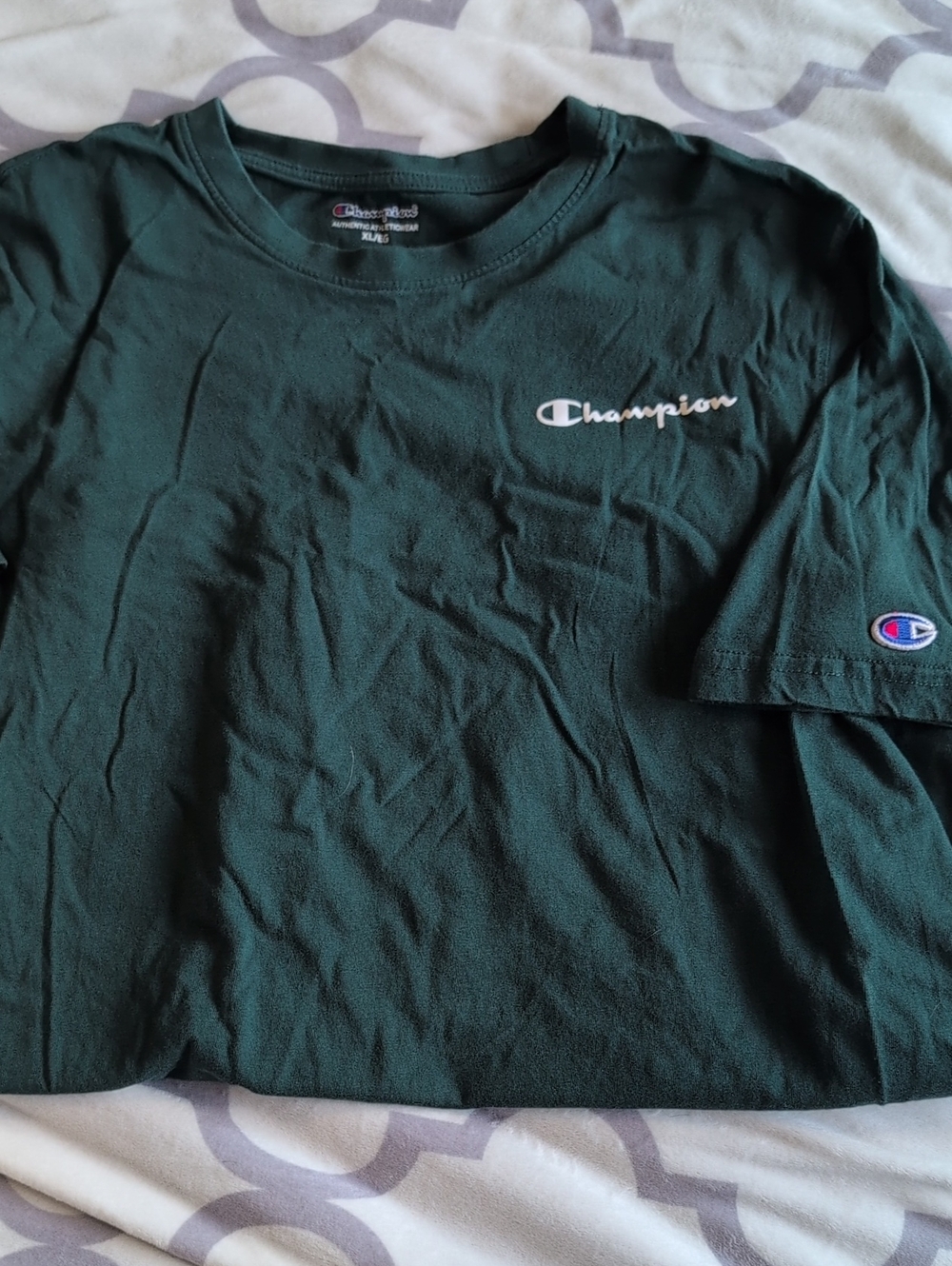 Champion Forest Green Logo Tee with White Script